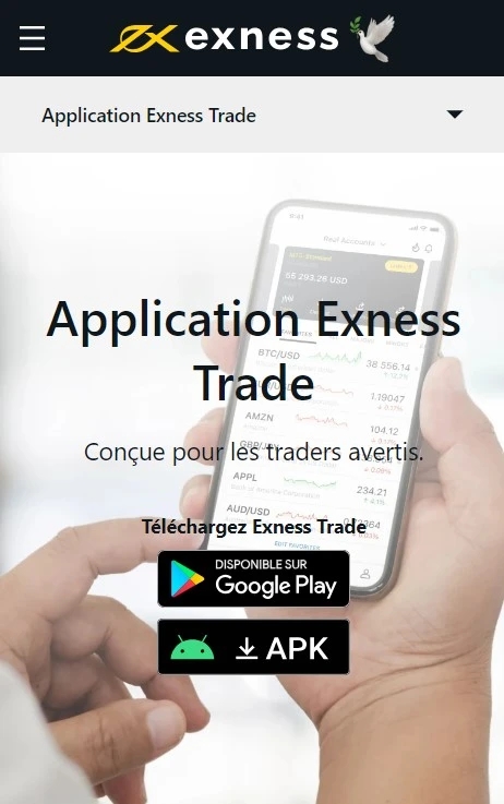 Application de trading Exness.